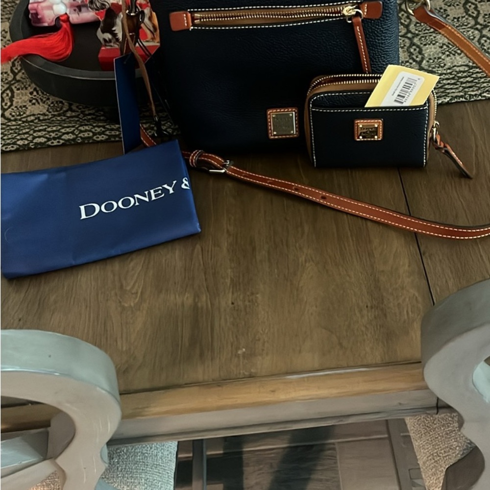 Dooney & Bourke Navy and Tan Crossbody Bag with Wallet